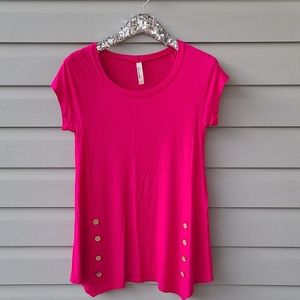 Hot pink tee with button detail